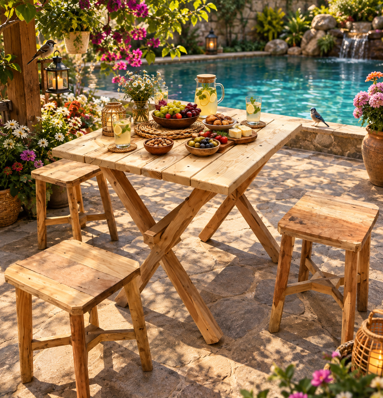 ست میز و نیمکت 4 نفره چوبی درخت زیبای اکالیپتوس